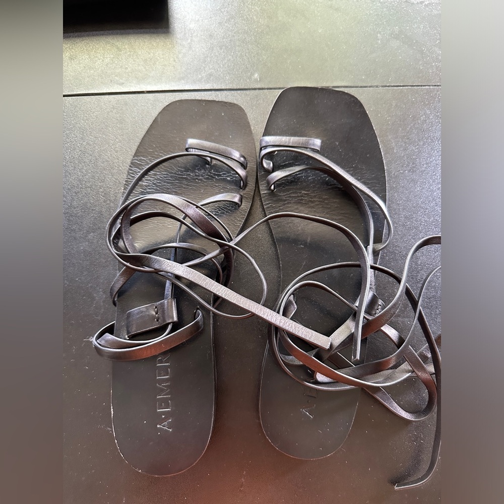 A.EMERY Beau Black Strappy Leather Sandals Size 38 - Picture 3 of 4